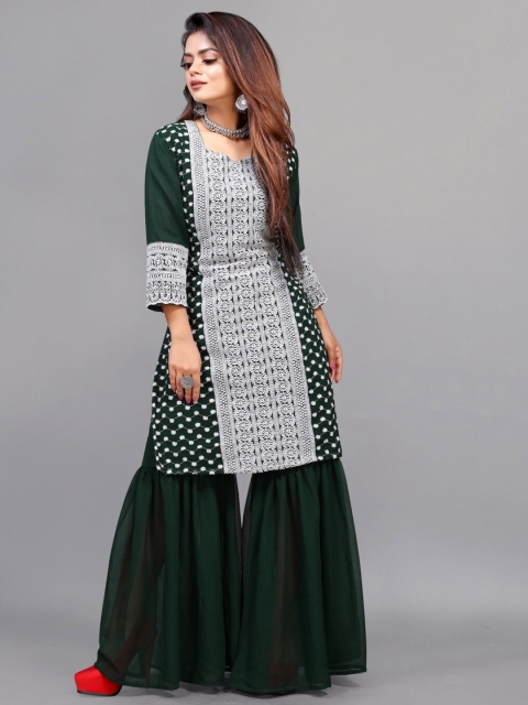 

APNISHA Green & White Georgette Ethnic Maxi Dress