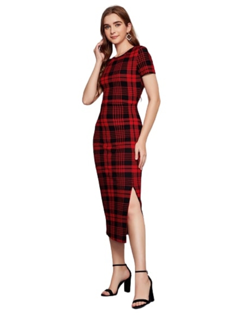 

LOOKFIELD Red & Black Checked Sheath Midi Dress