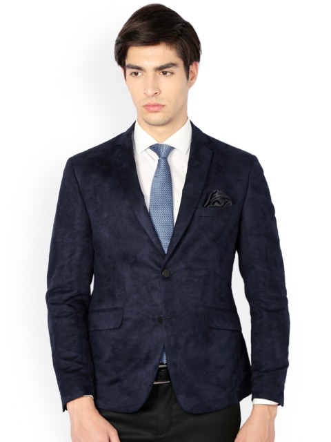 

Van Heusen Navy Textured Single-Breasted Slim Fit Formal Blazer, Navy blue