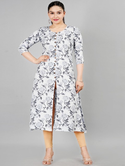 

RUHAZAT Women Grey & White Floral Printed Kurta