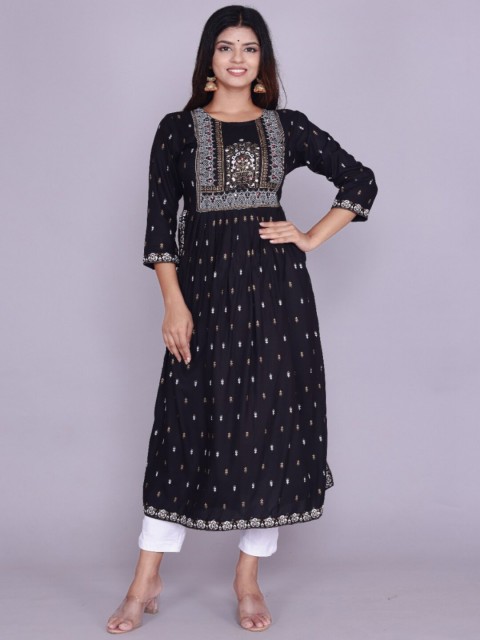 

RUHAZAT Women Black Ethnic Motifs Printed Kurta