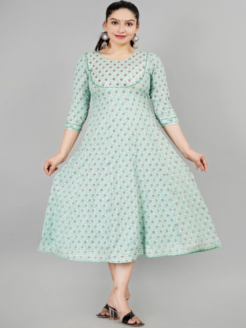 

RUHAZAT Women Green & Red Floral Midi Dress