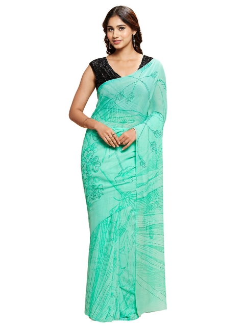 

navyasa Green Embellished Beads and Stones Pure Georgette Saree