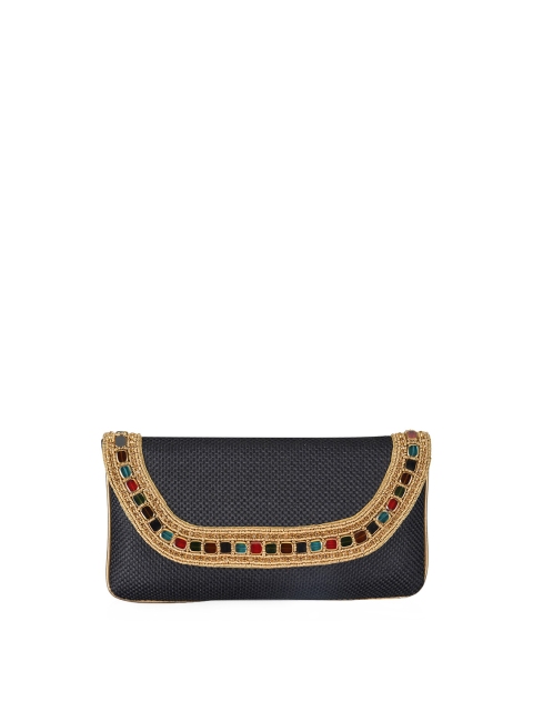 

INAAYA Women Black & Gold-Toned Envelope Clutch