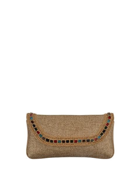 

INAAYA Women Khaki Embellished Jute Envelope Clutch