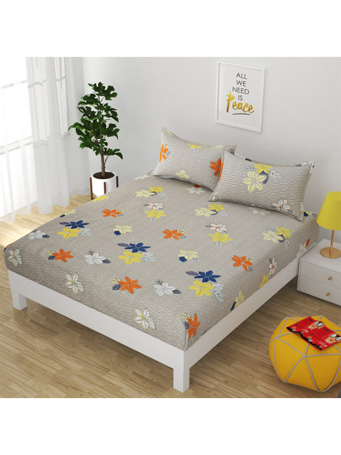 

Bajo's Grey & Blue Floral 250 TC King Bedsheet with 2 Pillow Covers