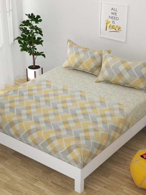 

Bajo's Cream-Coloured & Yellow 250 TC King Bedsheet with 2 Pillow Covers