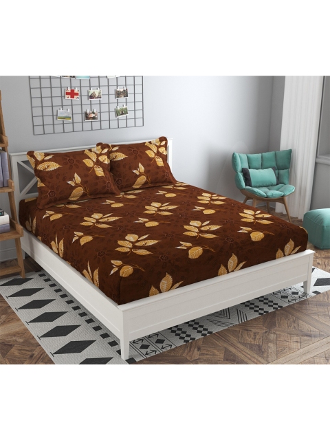

Bajo's Brown & Beige Floral 250 TC Fitted King Bedsheet with 2 Pillow Covers