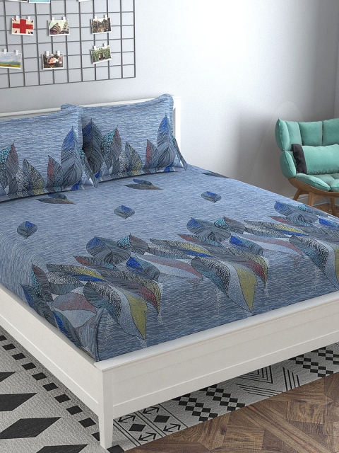 

Bajo's Blue & Grey Floral 250 TC King Bedsheet with 2 Pillow Covers