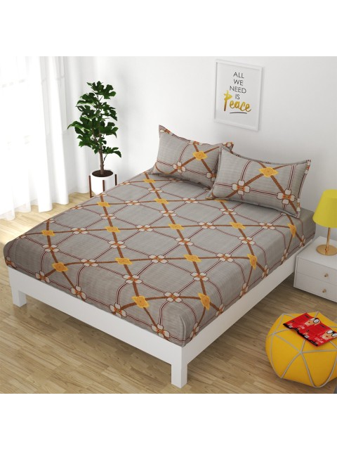 

Bajo's Grey & Yellow Geometric 250 TC King Bedsheet with 2 Pillow Covers