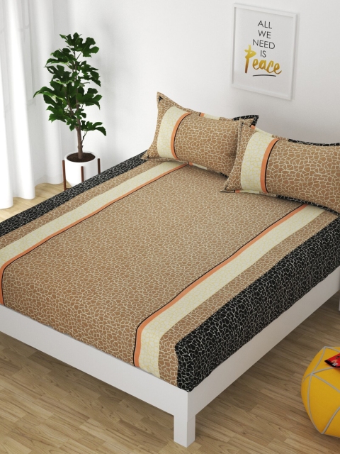 

Bajo's Brown & Black Geometric 250 TC Cotton King Bedsheet with 2 Pillow Covers
