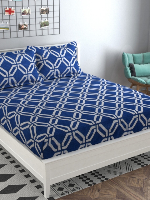 

Bajo's Blue & White Geometric 250 TC King Bedsheet with 2 Pillow Covers