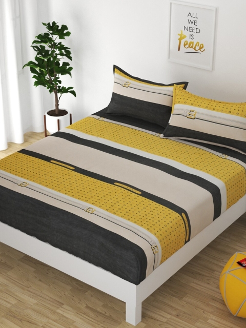 

Bajo's Yellow & Black Striped 250 TC Fitted King Bedsheet with 2 Pillow Covers