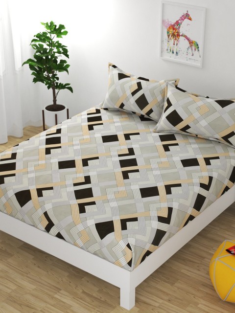

Bajo's Grey & White Geometric 250 TC King Bedsheet with 2 Pillow Covers