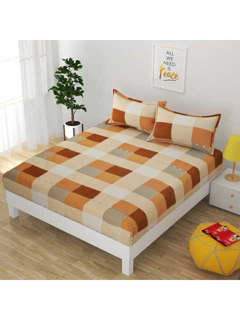 

Bajo's Cream-Coloured & Brown Geometric 250 TC King Bedsheet with 2 Pillow Covers