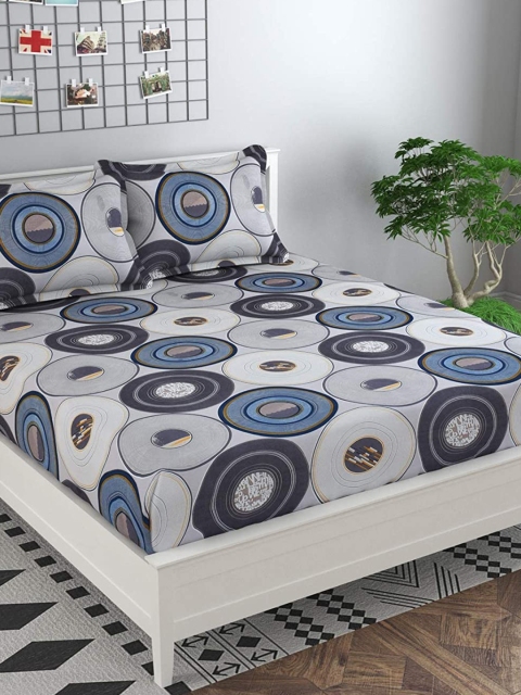 

Bajo's Grey & Blue Geometric 250 TC King Bedsheet with 2 Pillow Covers