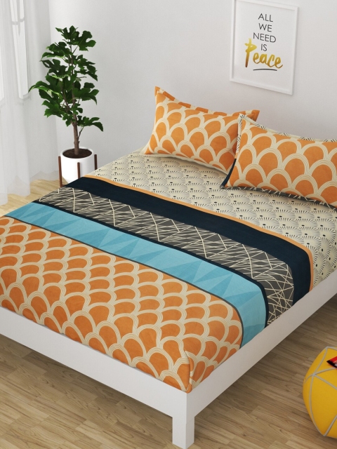 

Bajo's Blue & Orange Ethnic Motifs 250 TC Cotton King Bedsheet with 2 Pillow Covers