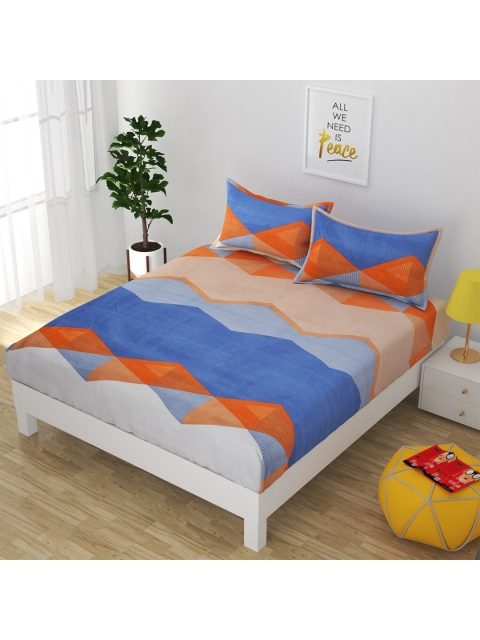 

Bajo's Orange & Blue Geometric 250 TC King Bedsheet with 2 Pillow Covers