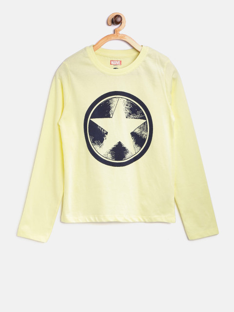 

YK Marvel Boys Yellow Printed Round Neck T-shirt