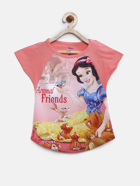

YK Disney Girls Pink Printed Round Neck T-shirt