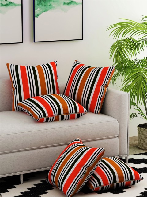 

Salona Bichona Red & Black Cotton Set of 5 Striped Square Cushion Covers