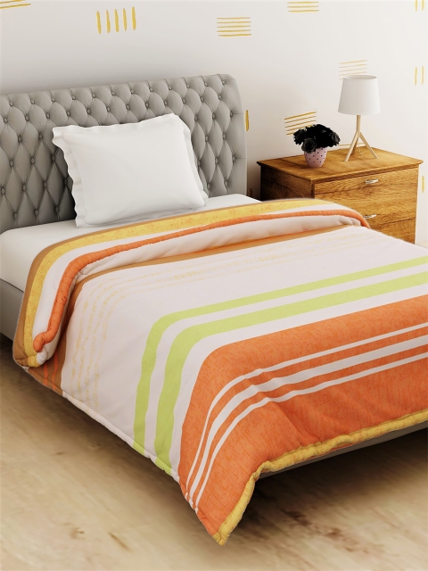 

Salona Bichona 144 TC & 150 GSM Mustard & Orange Striped Mild Winter Single Bed Comforter