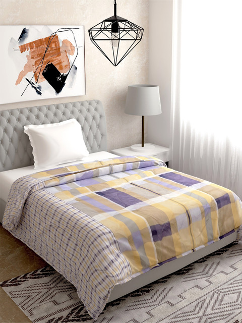 

Salona Bichona Yellow & Purple Cotton Geometric Mild Winter 150 GSM Single Bed Comforter