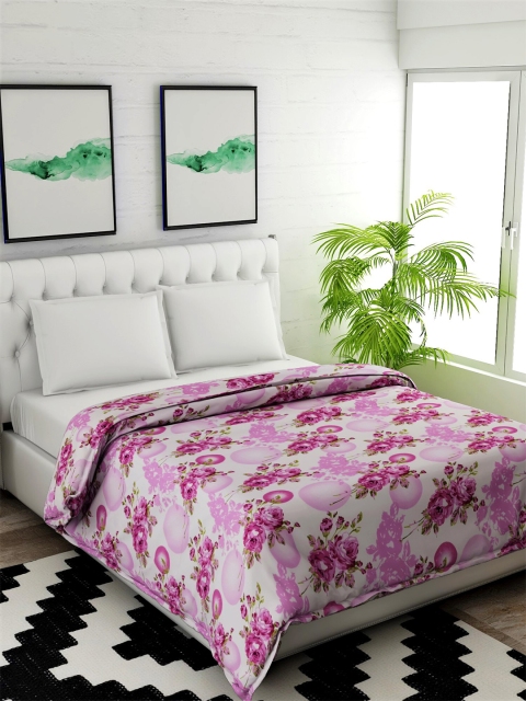 Salona Bichona Pink & Green Floral AC Room 150 GSM Cotton Double Bed Comforter