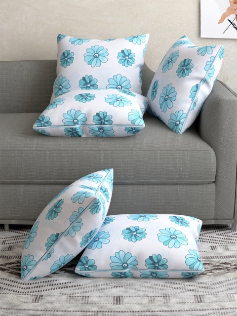 

Salona Bichona Turquoise Blue & White Set of 5 Floral Square Cushion Covers