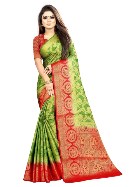 

Paramparik Textile Green & Red Woven Design Zari Art Silk Banarasi Saree