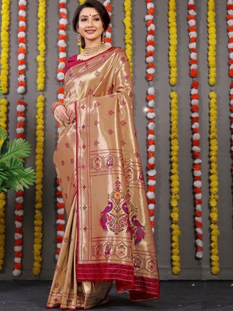 

Anaita Maroon & Purple Floral Zari Pure Silk Banarasi Saree