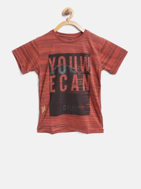 

YWC Boys Rust Orange & Black Printed Round Neck T-shirt