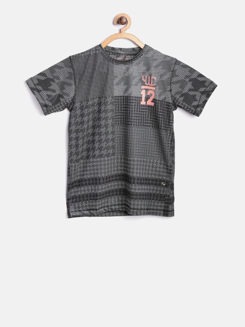 

YWC Boys Black & Grey Printed Round Neck T-shirt