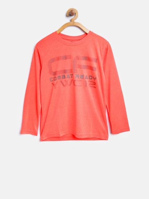 

YWC Boys Coral Orange Printed Round Neck T-shirt