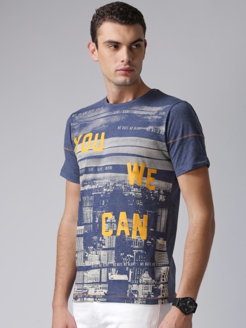 

YWC Men Blue Printed Round Neck T-Shirt