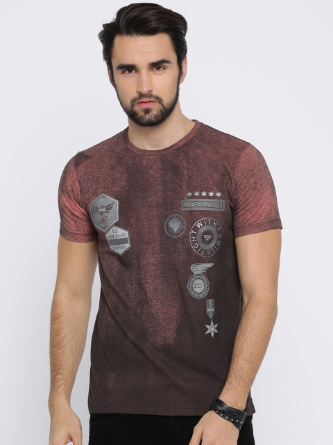

YWC Men Maroon Printed Round Neck T-shirt