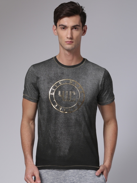 

YWC Men Charcoal Grey Printed Round Neck T-shirt