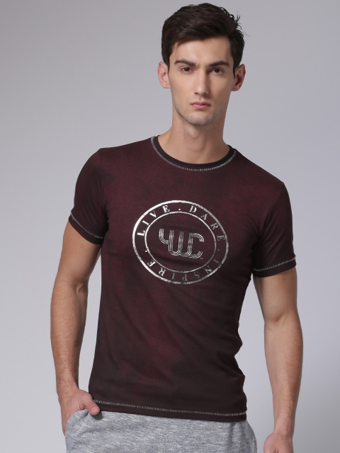 

YWC Men Burgundy Printed Round Neck T-shirt