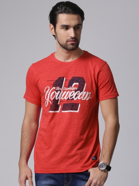 

YWC Men Red Printed Round Neck T-shirt