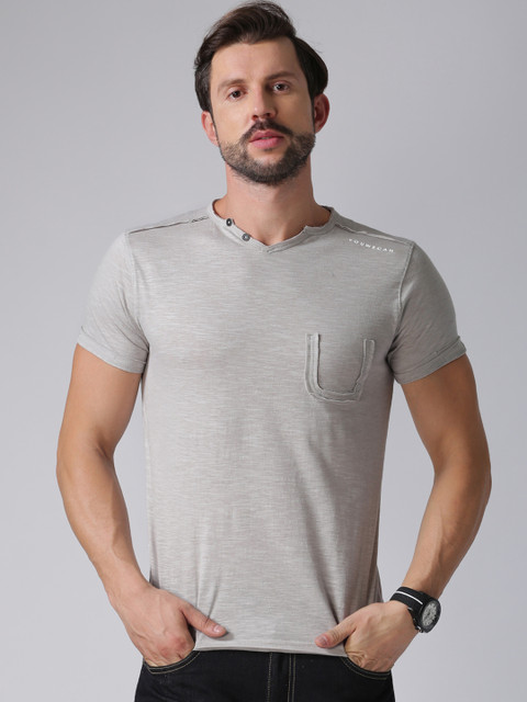 

YWC Men Grey Melange Solid Round Neck T-shirt