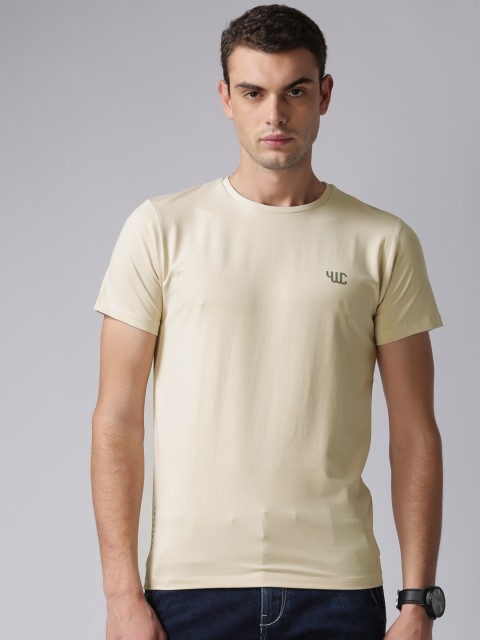 

YWC Men Beige Solid Round Neck T-Shirt