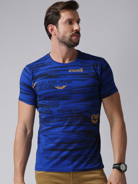 

YWC Men Blue Printed Round Neck T-shirt