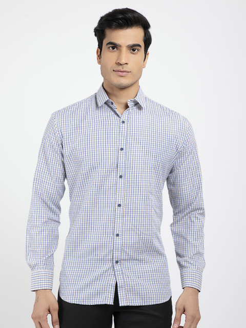 

RED FEATHER Men White Checked Formal Cotton Shirt