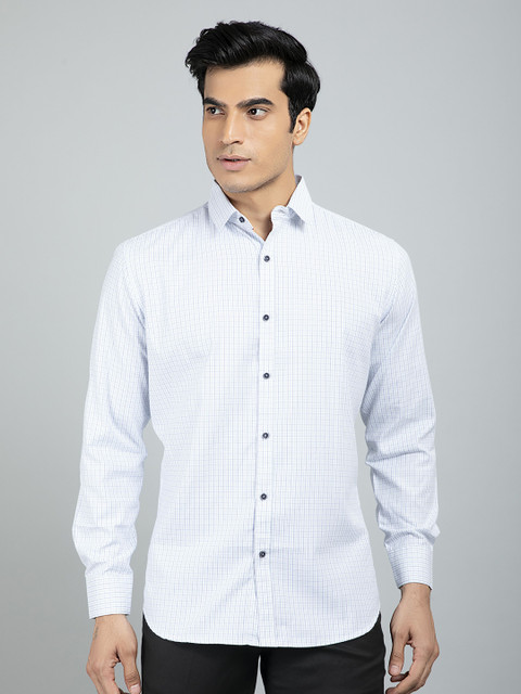 

RED FEATHER Men White Micro Checks Cotton Formal Shirt