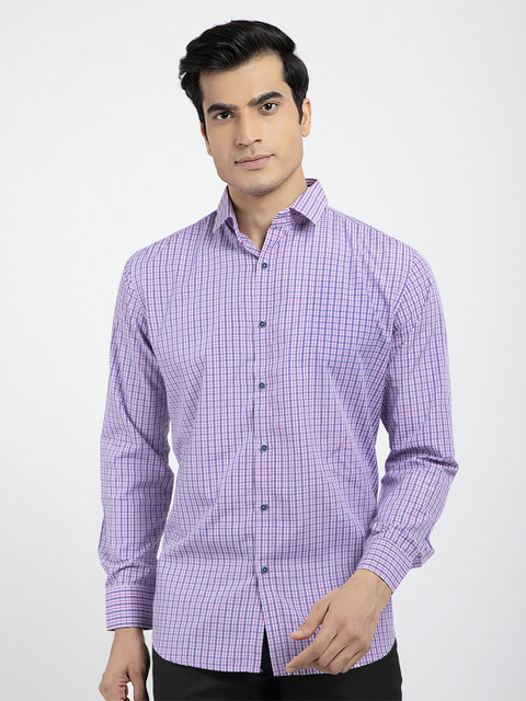 

RED FEATHER Men Purple Grid Tattersall Checked Formal Shirt