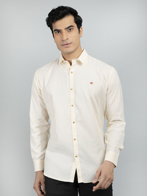 

RED FEATHER Men Yellow Solid Regular Fit Formal Shirt