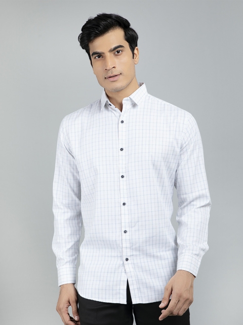 

RED FEATHER Men White Grid Tattersall Checks Checked Cotton Formal Shirt