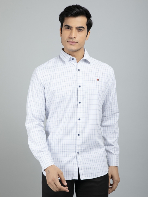 

RED FEATHER Men White Grid Tattersall Checks Checked Cotton Formal Shirt