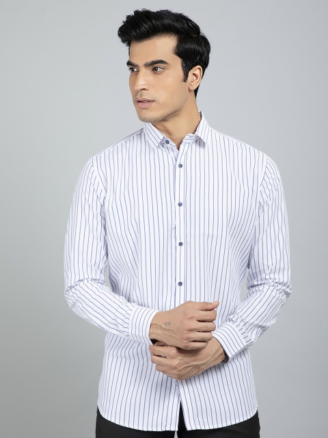 

RED FEATHER Men White Vertical Striped Casual Shirt