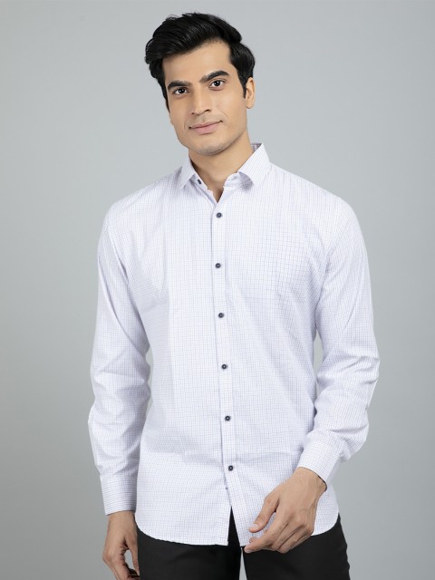 

RED FEATHER Men White Checked Cotton Casual Shirt